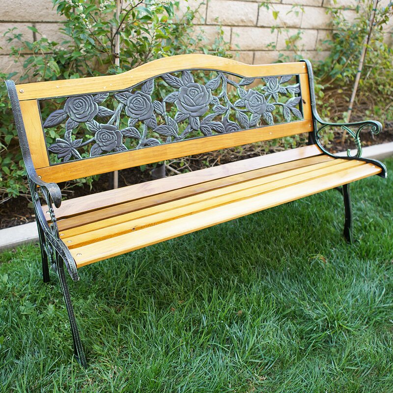 Belleze Outdoor Patio Cast Iron Hardwood Garden Bench Reviews Wayfair